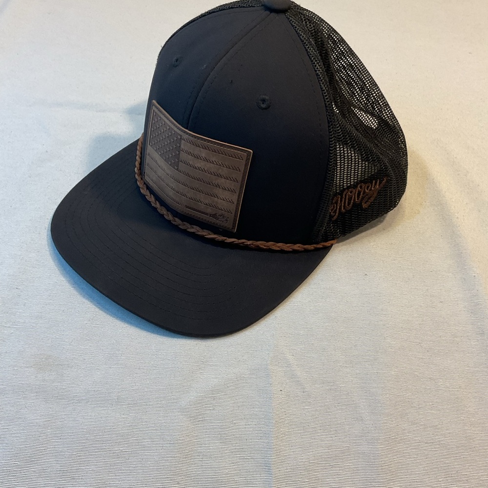 Hooey Adjustible Hat, Black Brown, Leather American Flag Patch, Leather‎ Braid